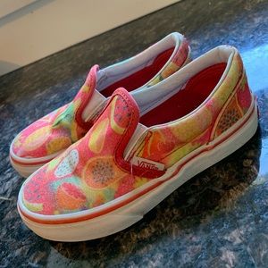Girls Size 11.5 fruit vans slip ons
